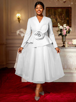 Robe longue d'été formelle pour femmes grandes tailles, à manches longues, col en V, mi-mollet, avec bords à volants et style banquet élégant