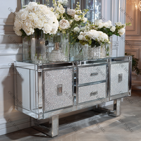 Meuble TV OE HOME moderne et élégant, réglable, en verre miroir éclatant avec cristaux, écologique, pour salon et chambre, avec rangement pour vin
