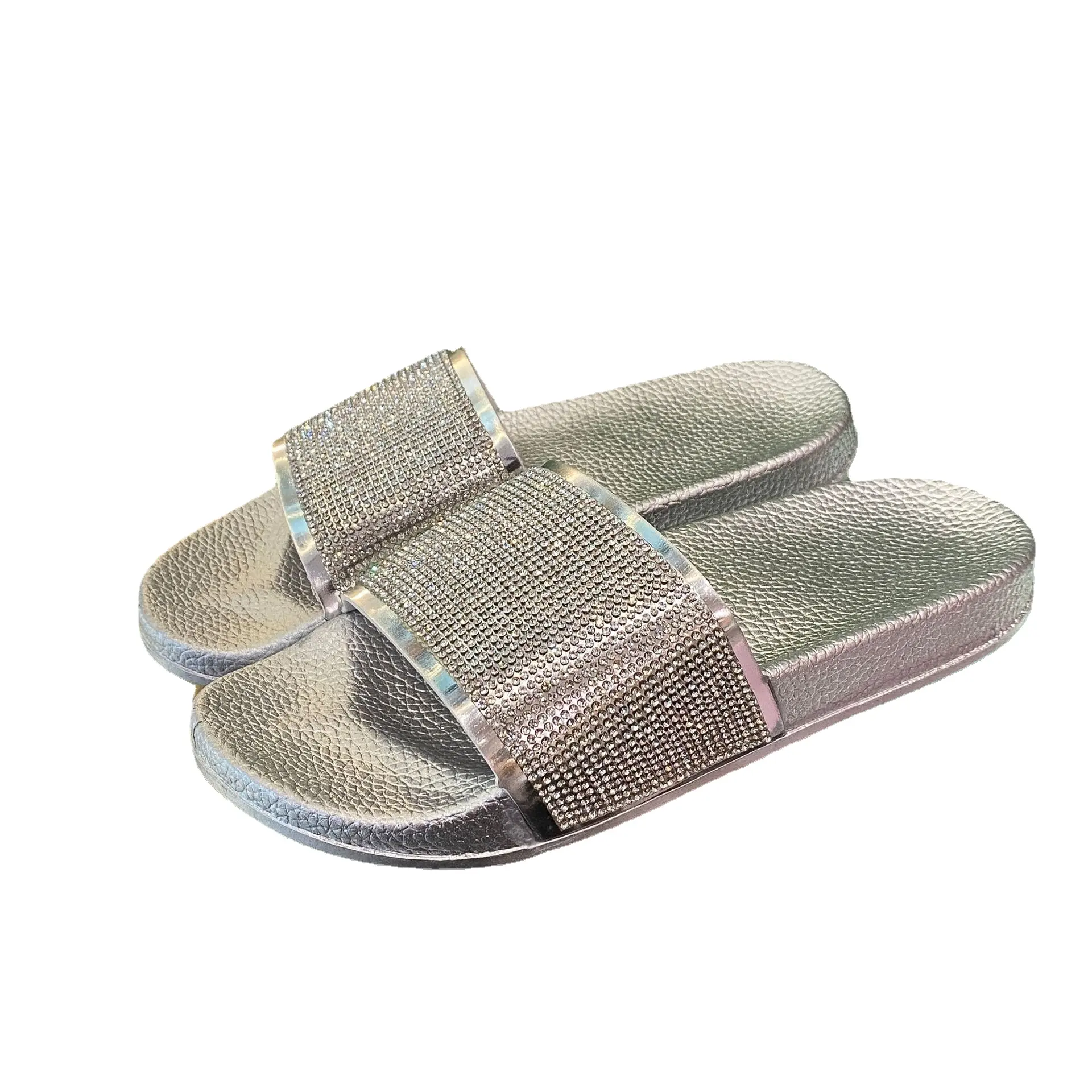 Ciabatte con superficie a diamante Flash, ciabatte metalliche lucide, scarpe casual da donna da donna in PVC che soffia scarpe da donna