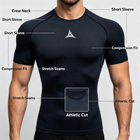 T-shirt de sport pour homme à compression imprimé en 3D, en polyester effet soie, personnalisable OEM/ODM, séchage rapide, manches courtes, pour la gym et l'entraînement