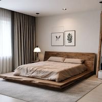 Lit Tatami en Bois Massif d'Orme Vieilli Style Rustique Wabi-Sabi Moderne Nordique-Japonais avec Rangement 18m Lit Double Personnalisable Fabriqué en Chine