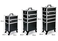 Grande Mallette de Maquillage Professionnelle 4 en 1 en Aluminium, Organiseur de Vernis à Ongles, Valise à Roulettes Verrouillable pour Voyage