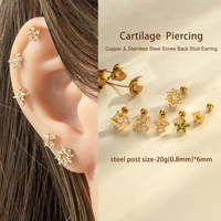 Pendientes de cartílago de acero inoxidable hipoalergénicos Hengsen con circonitas cúbicas de colores, arete de hélice con rosca externa para perforaciones de tragus y lóbulo