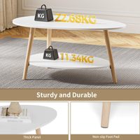 Table basse ovale à 2 niveaux avec pieds en bois massif, table à thé blanche avec rangement, meuble démontable sur mesure pour salon et intérieur.