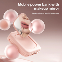 Espejo de Maquillaje Multifunción OEM Personalizado con Banco de Energía de 10000 mAh, Li-Polímero, 5W, Cable Micro USB Integrado, Mini Portátil Ultra Delgado