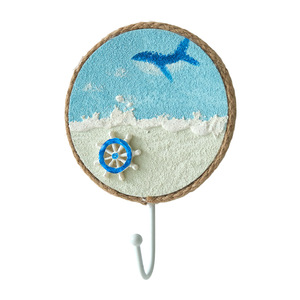 Mediterranean Style Painted <b>Wall</b> <b>Hooks</b> Square Iron <b>Hook</b> For Entryway Decor With Sand Texture And Beach Design - Product Image 4