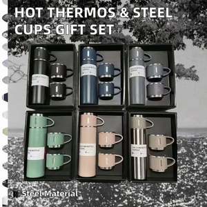 IStapromo Wholesale Hot Thermos Vacuum Flask Set Stainless Steel Water Bottle with 3 <b>Cups</b> Personal Gift Set - Product Image 2