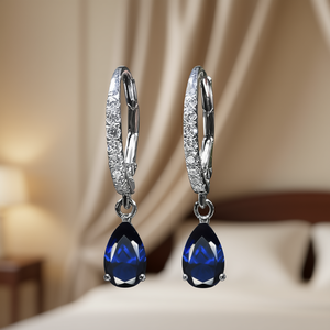 Orecchini Pendenti E4658 con Gemma Blu in Argento 925, Montatura a Goccia, Gioielli Classici da Sposa per Donna - Product Image 2