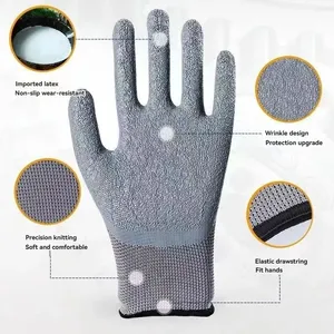Durable Gray Latex Coated Work Gloves With Wrinkle Resistant Design For Mechanical Protection
