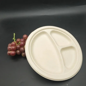 <span class=keywords><strong>Assiette</strong></span> <span class=keywords><strong>jetable</strong></span> biodégradable en bagasse de canne à sucre PT PACK 3 compartiments 9 pouces - Product Image 1
