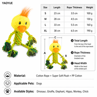 Jouet pour chien en corde de coton pelucheuse, forme animale, jouet à mâcher qui couine, jouet de nettoyage des dents, jouet à mordre pour chiens S-XL