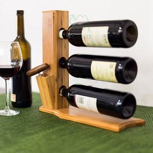 Porte-vin en bois de bambou, capacité de 3 bouteilles, support de présentation en bois massif, design moderne, rangement pour salon - Product Image 2