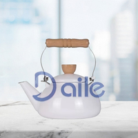 Grosir baik ketel teh enamel putih pot teh enamel mini gagang kenop kayu bersiul Turki
