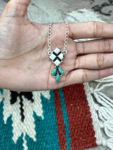 สร้อยคอเงินแท้ 925 ทำมือ ประดับด้วยพลอยคิงแมนเทอร์ควอยซ์และหินบัฟฟาโลสีขาว สำหรับผู้หญิง - Product Image 2