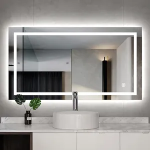 Chống sương mù thông minh gương màn hình cảm ứng gương phòng tắm với ánh sáng LED treo tường LED phòng tắm Gương trang điểm