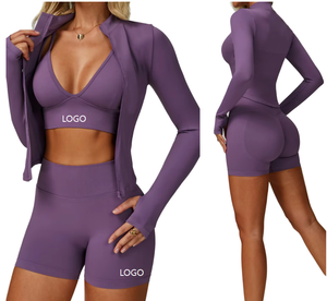 Set Yoga Senza Cuciture da 3 Pezzi per Donna, Alta Qualità, Compressione per Allenamento, Corsa, Attività Fisica, Abbigliamento da Palestra - Product Image 1