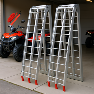 Rampe di Carico in Alluminio 7.5FT Capacità 1500 Libbre con Cinghie di Sicurezza Colore Argento per Moto Quad Rasaerba 1 Paio - Product Image 2