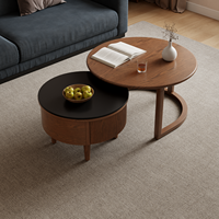 Table basse en bois massif avec plateau en pierre, design moderne et minimaliste pour salon, usage domestique, petits appartements, modèle CJ094