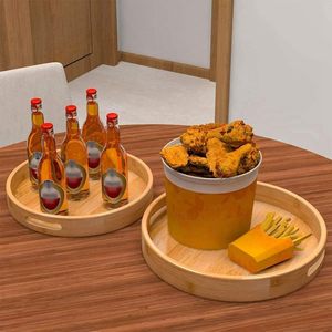 Runde Servierplatte mit Griffen - Holz-Bambus-Kreisförmige Ablage für Couchtisch, Speisen, Ottoman 30 cm x 4 cm - Product Image 2