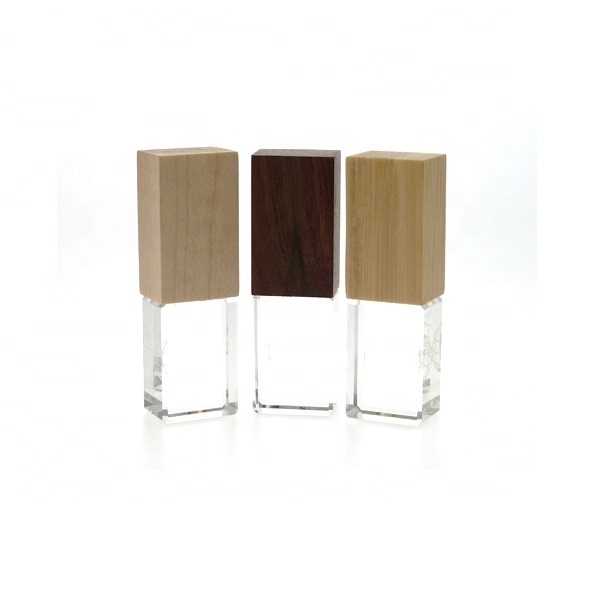 Personalized Logo Bamboo Wooden Glass Crystal Pendrive 8GB 16GB 32GB USB Flash Disk 32GB Wedding Gift USB Memory Stick with Box