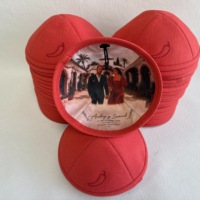 YARMULK Kippah de Lino Naranja Quemado con Bordado Personalizado y Forro con Foto, Kippot para Boda Judía Sephardí, Yarmulke Judaica, Bar Mitzvah