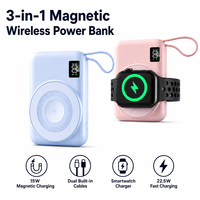 Batterie externe magnétique sans fil 10000mAh 15W à charge rapide avec câble intégré pour montre connectée et téléphone
