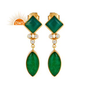 Zircon Green Aventurine Pendiente Piedra preciosa Chapado en oro Moda Pendiente Diseñador Latón Joyería Proveedor - Product Image 1
