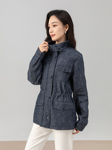 Giacca in denim di lino da donna con effetto smerigliato, Primavera 2026, Nuovo Arrivo, con fodera a coulisse, vestibilità rilassata, effetto snellente, stile <span class=keywords><strong>Old</strong></span> Money, Top - Product Image 3