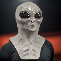 Masque intégral en latex gris Alien avec poitrine, grands yeux noirs, réaliste, drôle, effrayant, pour Halloween, cosplay, maison hantée