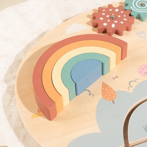Деревянная развивающая доска с радужным конструктором, шестеренками и счетами для малышей, Монтессори-доска для развития сенсорных навыков для детей - Product Image 3