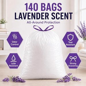 140 sacs poubelles à cordon parfum lavande, anti-odeur, résistants aux déchirures, étanches, pour usage domestique - Product Image 1