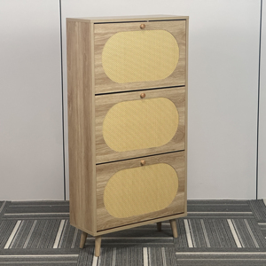 Meuble à chaussures avec <span class=keywords><strong>3</strong></span> tiroirs rabattables en rotin, étagère à chaussures dissimulée, organisateur de chaussures autoportant haut avec pieds pour couloir et entrée - Product Image 4