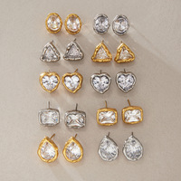 Perhiasan X&L Anting Baja Tahan Karat Berlapis PVD Emas 18K untuk Wanita Perhiasan Anting Kancing Tahan Air Zirkon Geometris Baru