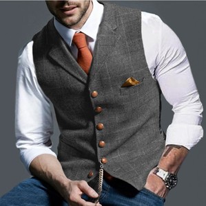 Gilet da <span class=keywords><strong>uomo</strong></span> in stile retrò da <span class=keywords><strong>uomo</strong></span> gilet monopetto <span class=keywords><strong>con</strong></span> bavero a colletto <span class=keywords><strong>con</strong></span> gilet formale Casual da lavoro tascabile - Product Image 4
