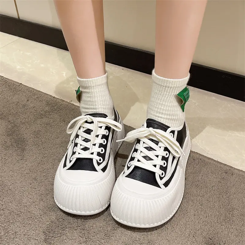 Sneakers Women Sports Sneakers Shoes Spring Canvas Casual Lace Up Thick Sole Flat Ladies Sneakers Vulcanized Shoes Woman White