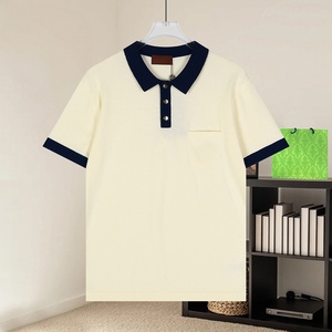 Polo d'été pour homme, coupe slim, en coton 100% crème, respirant, style vintage Gucci, marque de luxe, mode décontractée. - Product Image 1