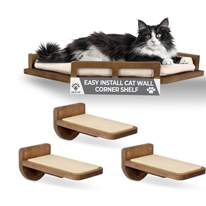 Moderno Conjunto de Árbol para Gatos de 4 Piezas, Ecológico, de Madera y Lino, con Estante de Pared, Soporte para <span class=keywords><strong>Hamaca</strong></span>, Plataforma de Descanso y Cama para Gatos - Product Image 4
