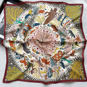 <span class=keywords><strong>Prix</strong></span> bon marché, nouveauté, foulard carré en satin de soie pour femme, foulard vintage classique en soie florale, couleurs neutres - Product Image 4
