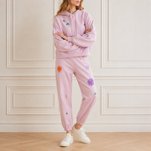 Ensemble 2 pièces personnalisé pour femme : sweat à capuche oversize en coton et pantalon de jogging, broderie florale de haute qualité, survêtement décontracté et doux pour le sport - Product Image 2