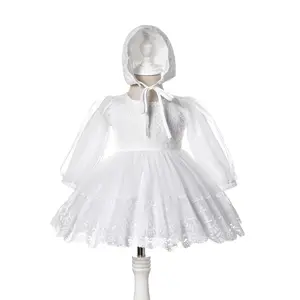 बच्चा बपतिस्मा पोशाक शिशु सफेद बप्तिस्मा गाउन बोनट नवजात शिशु लड़की जन्मदिन कपड़े के साथ