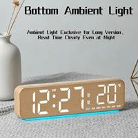 Réveil numérique LED en tissu imitation bois, lumière d'ambiance de bureau, silencieux, grand écran, affichage de la température, date, semaine, maison moderne