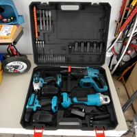 Kit combiné perceuse et clé à chocs sans fil Batterie au lithium 21V avec étui rigide et accessoires en plastique