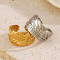 Edelstahl-Federring, Europäischer und Amerikanischer Modestil, Cool, Hip-Hop-Stil, Offener, Verstellbarer Ring, 18K Vergoldet