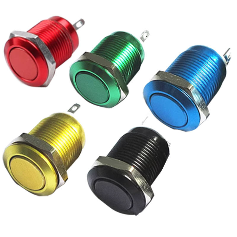12mm Metal Oxidation Push Button Switch Welded Foot 2Pin Flat Head Waterproof Self-reset Push Button Switch