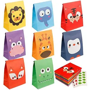Bolsas de papel Kraft para fiesta de cumpleaños de niños, bolsas de animales de calidad prémium para dulces de colores