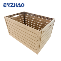 Caisse en plastique pliable à grain de bois durable, boîte de rangement pliable empilable avec roues pour supermarché et usage commercial