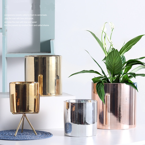 Op maat gemaakte keramische bloempot met gouden plating, eenvoudige Scandinavische stijl, geschikt voor meerdere groene planten, ronde keramische pot voor hydroponie. - Product Image 2