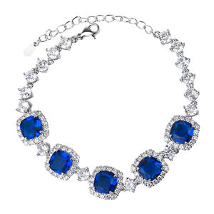 EYIKA bracciale da Tennis in pietra blu con zirconi cubici da donna bracciale da sposa quadrato con cornice blu zaffiro CZ - Product Image 1
