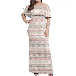 Vestido de manga curta longo de um ombro para mulheres, vestido de estilo étnico personalizado, venda direta dos fabricantes de roupas sensuais e respiráveis