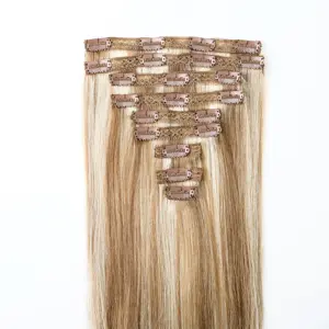 Cabello Superior 100% Remy humano doble dibujado 18 pulgadas Color claro 9 piezas Clip en extensiones de cabello europeo Natural y versátil